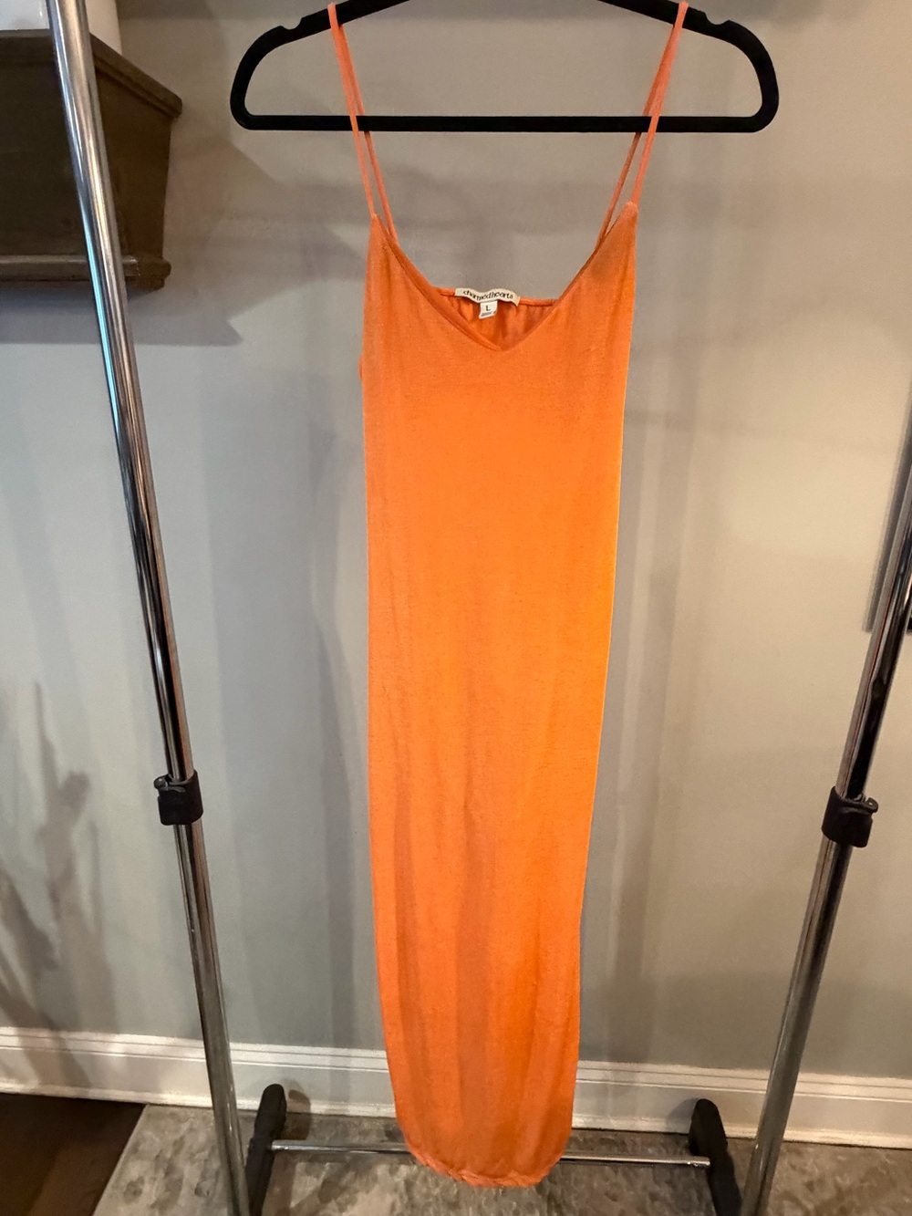 Charmed Hearts Sleek Orange Slip Maxi Dress with Spaghetti Straps size large